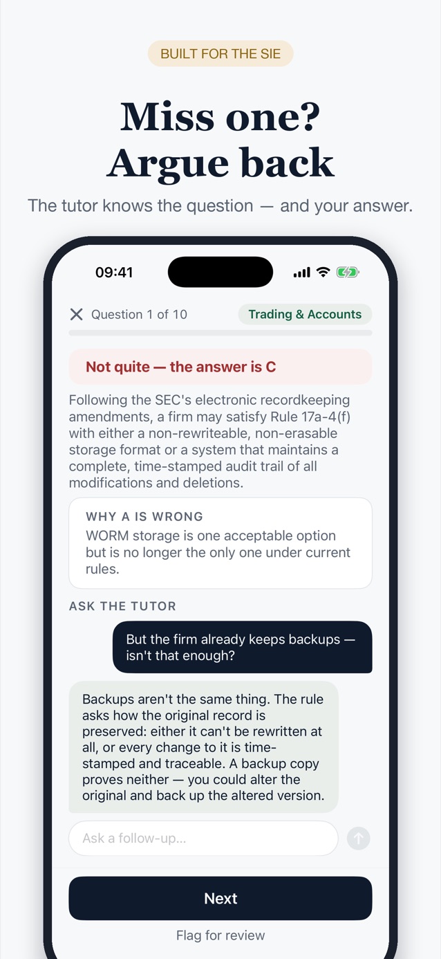 Bona Fide tutor explains why a selected SIE answer is wrong